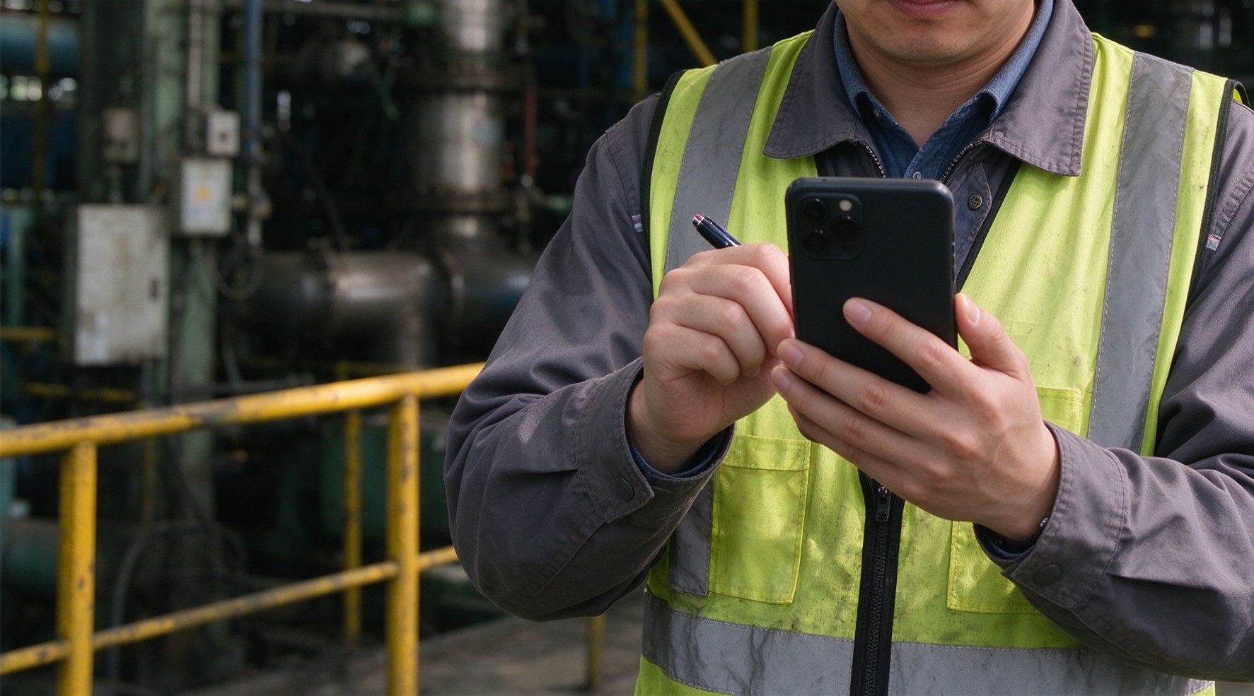 Site supervisor capturing an inspection record on a phone in the field