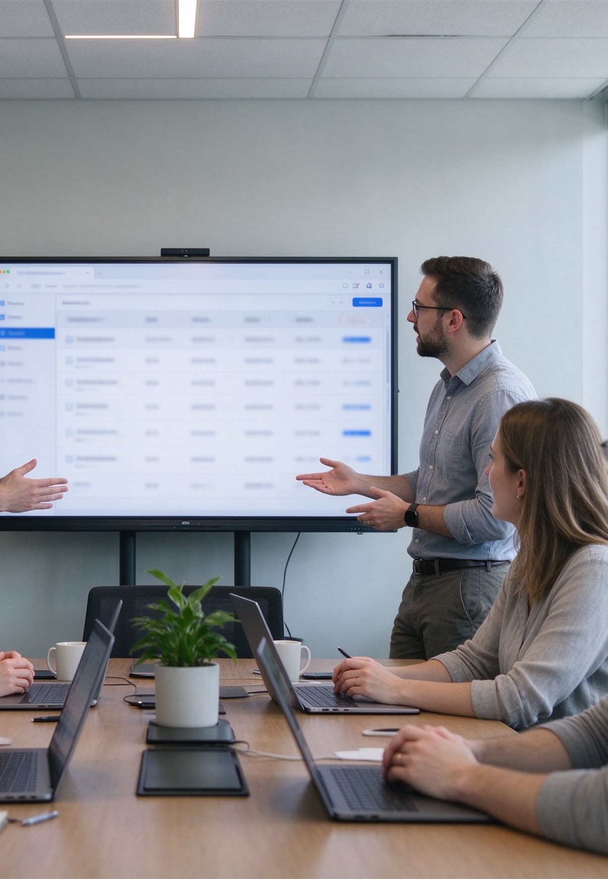 Customer operations team reviewing portal order queues on a shared screen