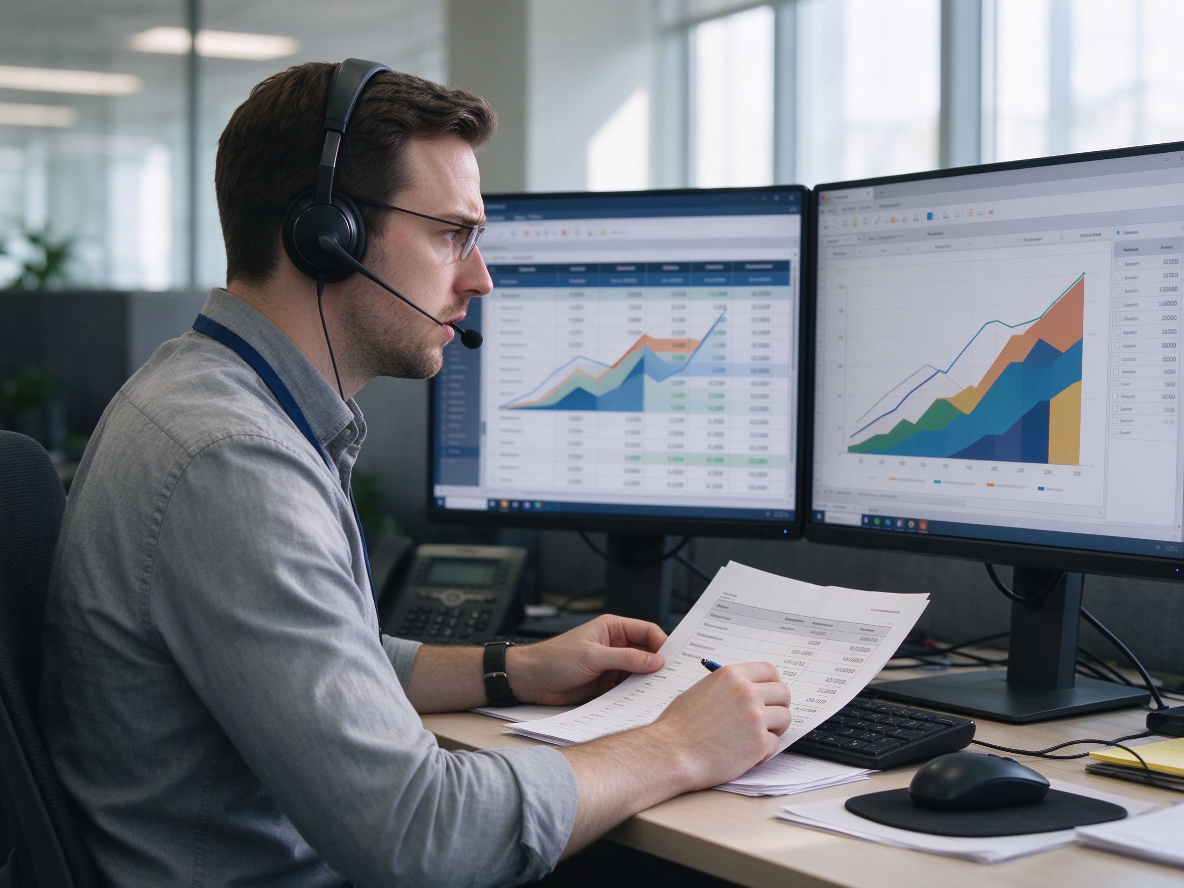 Operations analyst reviewing a data reconciliation report on screen